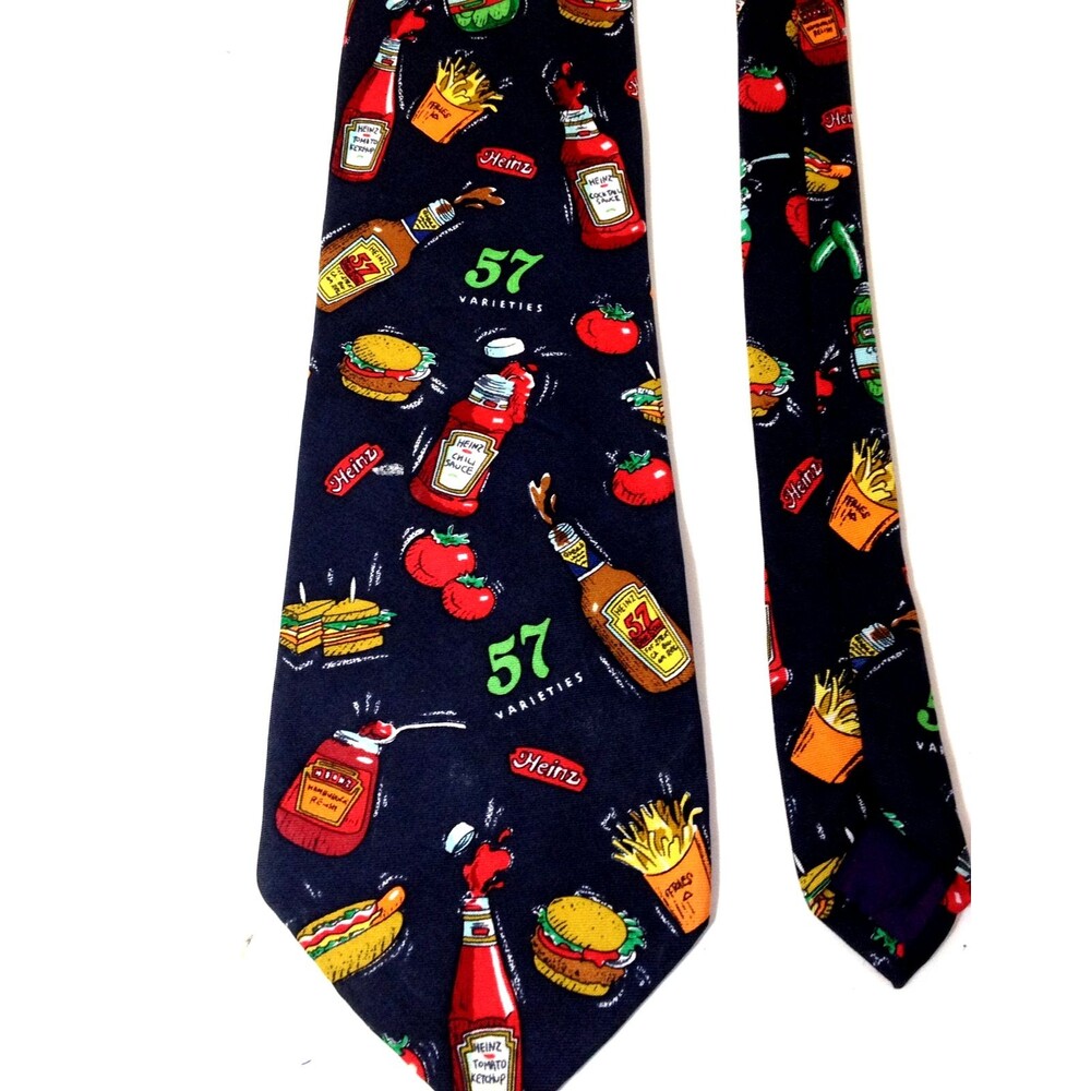 Vintage Heinz Neck Tie Mens Novelty Silk Ketchup Relish 57 Sauce USA Made 58"